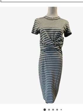 Brunello Cucinelli 100% Cotton Midi T-Shirt Dress Italian Gray Stripe M